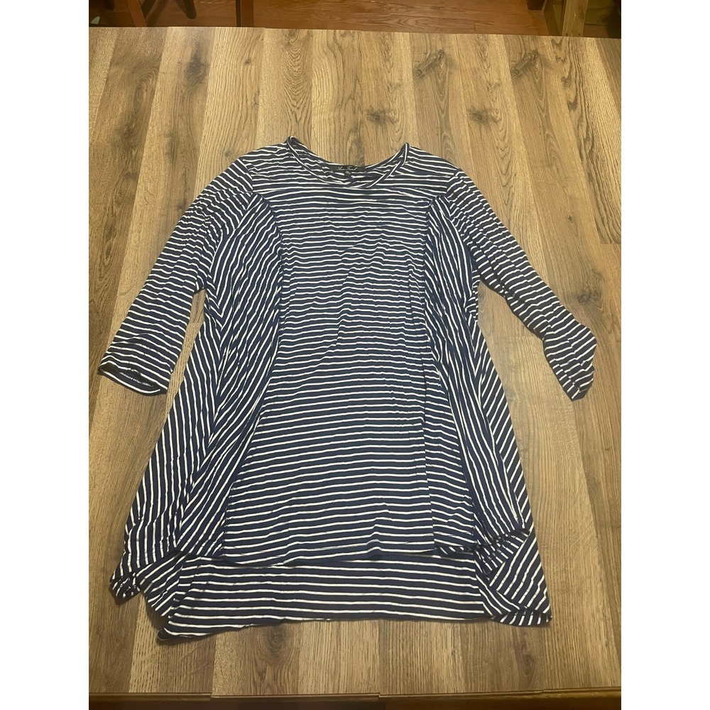 Anne French Dress, Women's Size XL, Blue White, Striped, Long Sleeve, Short